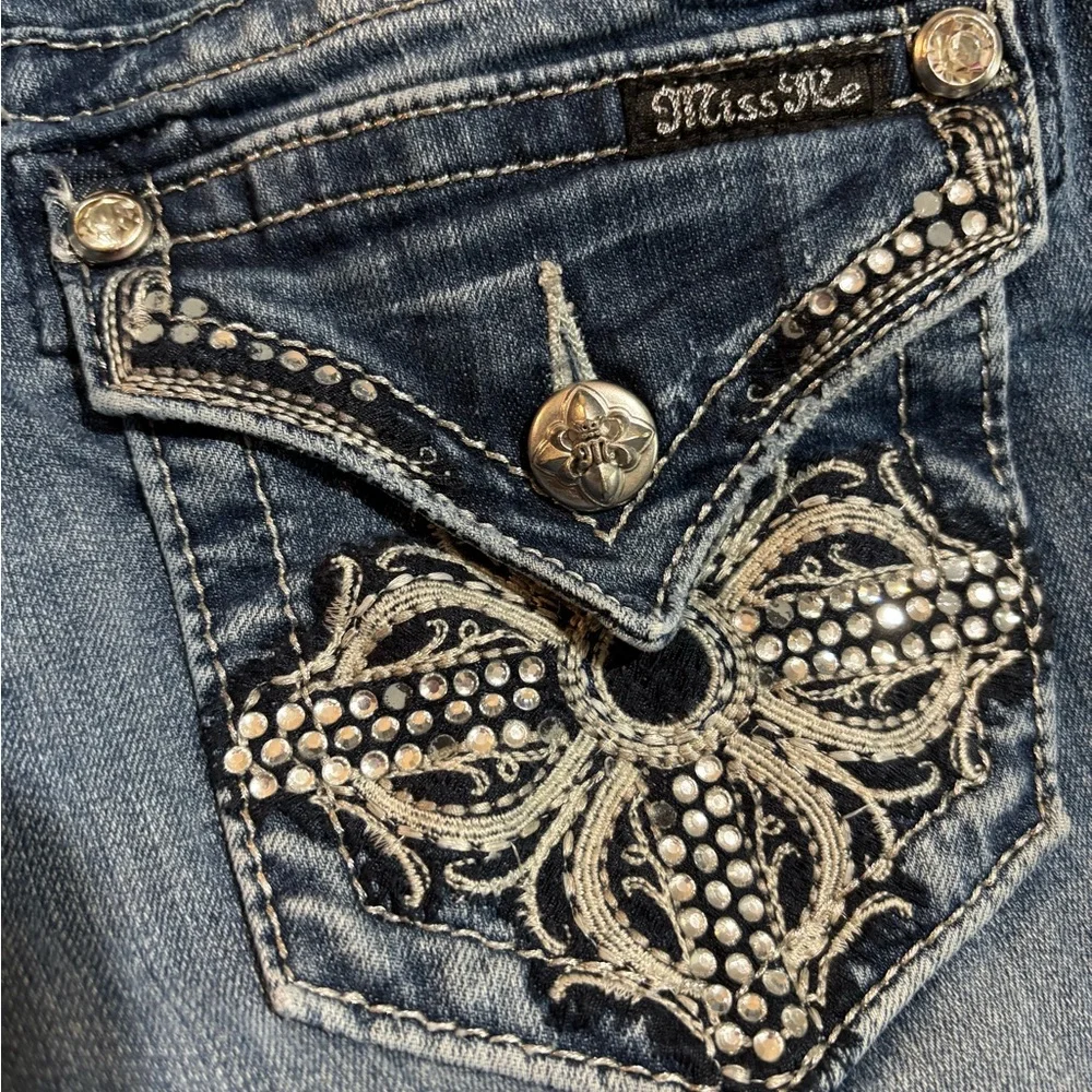 Miss Me Blue Skinny Jeans with Embroidered Back - Picture 3 of 7